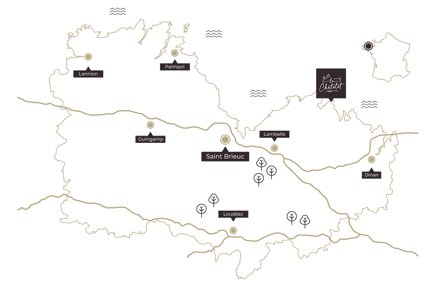 Carte de Côte d'Armor avec villes principales.